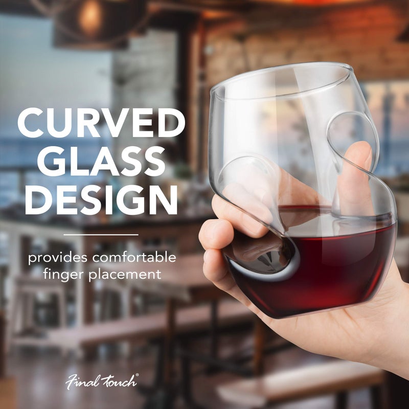 Final Touch Conundrum Red Wine Glasses - Set of 4 Stemless Handcrafted Glasses - 16 Ounce - Curves for Comfortable Holding - Dishwasher Safe (GG5009) - Image 3